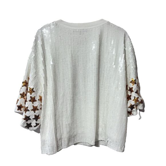 Simply Southern Preppy Sequins BRIDE Top Tshirt Small Oversized Crop America NWT - Picture 3 of 9